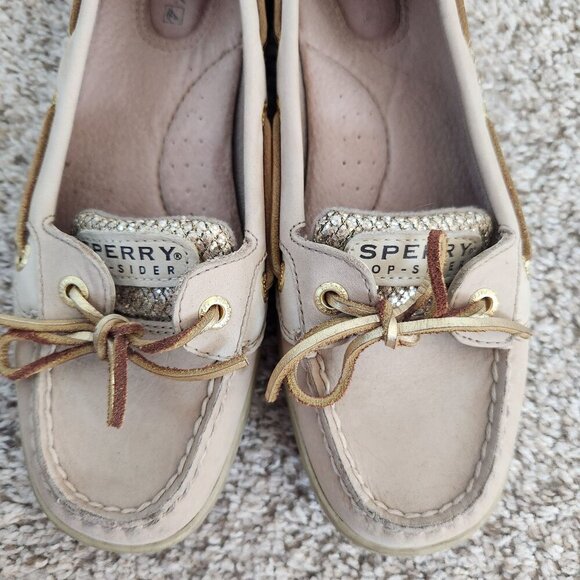 Sperry Tan Leather Gold Sequin Boat Shoes - Picture 4 of 10